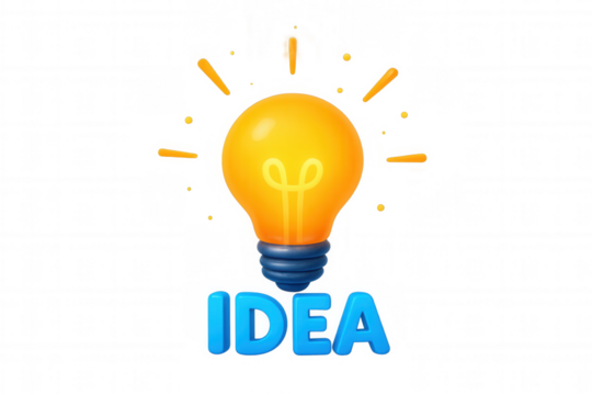 Light bulb with the word idea underneath, symbolizing creativity and innovative thinking, transparent background