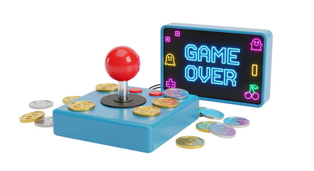 Retro arcade game controller with coins