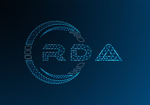 RDA low poly letter logo vector design. RDA lower poly logo design. Low poly logo.