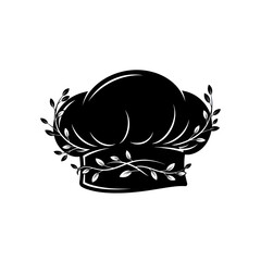 Chef hat with olive branches logo design.
