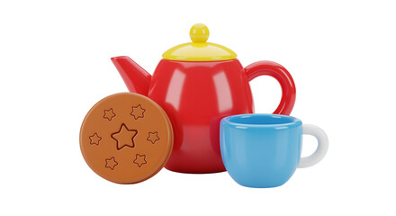 Teapot, cookie, and cup still life