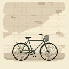 Fototapeta premium Minimalist Vector Illustration of Bicycle with Basket in Vintage Style Featuring Neutral Beige and Black Color Scheme