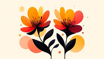 Two Stylized Orange and Yellow Flowers