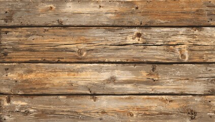 Fototapeta premium Horizontal weathered wood planks showcase a rich tapestry of warm brown tones, highlighting textures and wood grain.