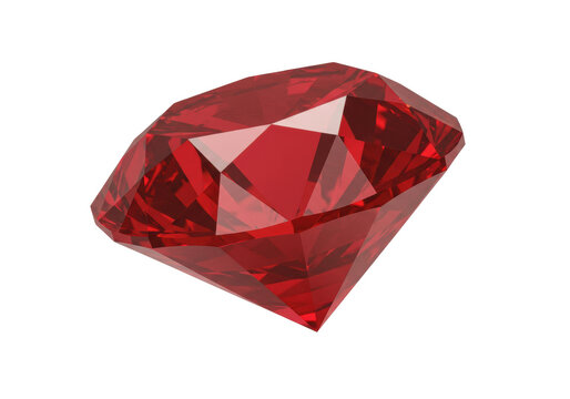 Isolated luxurious ruby gemstone on display, faceted red jewel, treasure, symbol of wealth