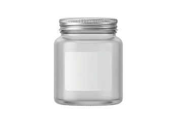 Isolated glass jar mockup with metal lid, square shape container for cosmetic or food use