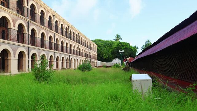 kala pani cellular jail museum outer architecture at day fro unique perspective video is taken at the Cellular (Kala Pani) Jail, Andaman Nicobar Islands, India.