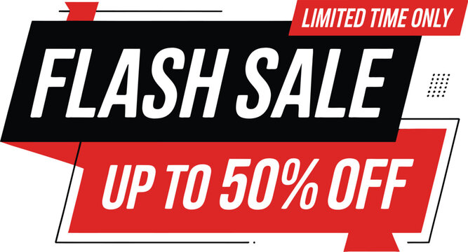 Flash sale announcement with up to 50% off discount for limited time