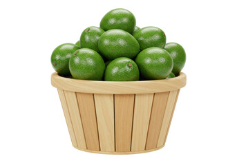 Isolated Pile of Raw Green Avocados in a Light Brown Wood Bucket or Basket for Food Storage