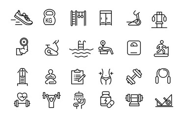 set of icons for fitness and workout weight loss