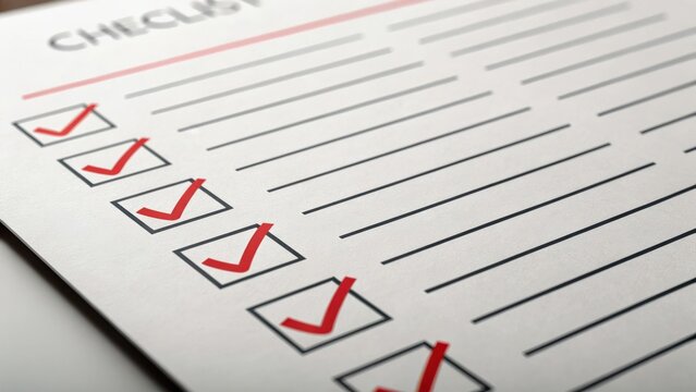 trade expense regulation judge concept. Checklist with red checkmarks and blank lines for tasks.