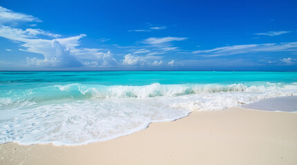 Fototapeta premium Realistic Tropical Beach with Turquoise Ocean and White Sand