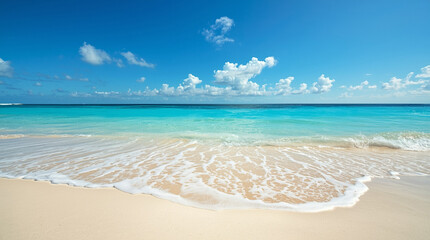 Fototapeta premium Realistic Tropical Beach with Turquoise Ocean and White Sand