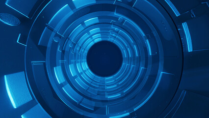 Futuristic Blue Tunnel with Abstract Circular Design and Bright Light Effects