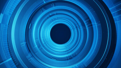 Blue Circular Digital Tunnel with Futuristic Tech Patterns in Abstract Spiral