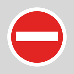 Red circular stop sign symbol with white horizontal bar prohibition traffic road sign