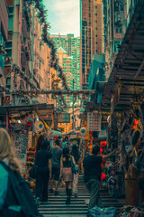 Naklejka premium Hong Kong, streets with staircases. Halloween.