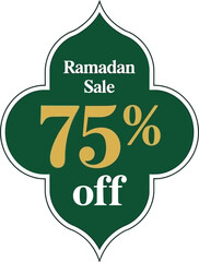 Ramadan Sale 75% Off discount offer with elegant Islamic geometric pattern