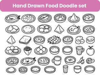 Hand-Drawn Bangladeshi Food Doodle Set – Traditional Cuisine & Street Snacks