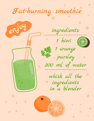 Recipe for a fat-burning smoothie. Orange, kiwi, parsley.