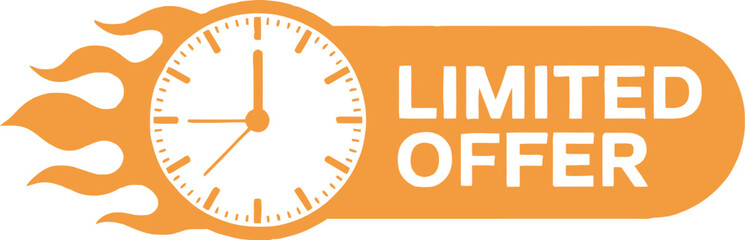 Urgent limited offer with a clock and flames, signaling a time-sensitive sale or promotion.