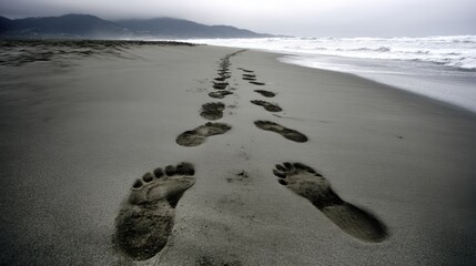 a wide beach with a single set of footprints, soft neutral tones, empty space for inspirational message overlay --chaos 50 --ar 16:9 --v 7 Job ID: 0bf213f5-98e0-4ec1-95f3-8262e9585258