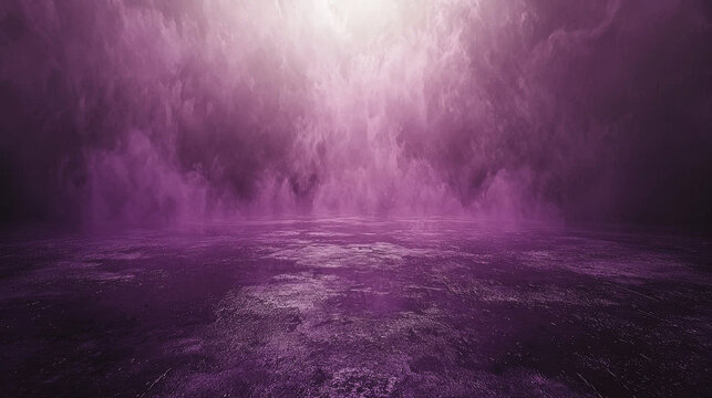 Mysterious purple gradient smoke rises slowly across textured surface, creating ethereal and atmospheric scene. light above adds dramatic effect to composition