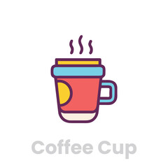 A colorful coffee cup icon with steam, perfect for a quick caffeine fix or a cozy moment of relaxation and enjoyment