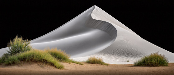 Dune Majesty: A majestic dune landscape with undulating forms, texture, and contrast set against a dark, mysterious backdrop.