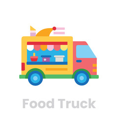 Vibrant food truck icon  illustration, a colorful and inviting design perfect for promoting street food, events, or culinary businesses