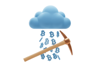 Isolated Cryptocurrency Mining Concept, Pickaxe Intercepting Bitcoin Shower Falling from Cloud