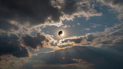 Dramatic Total Solar Eclipse Behind Cloudscape in the Sky Astronomy Event