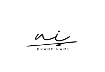 NI letter elegant cursive signature beauty handwriting logo.