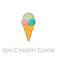 Cartoon illustration of an ice cream cone icon perfect for menu design, foodrelated projects, or dessertthemed graphics