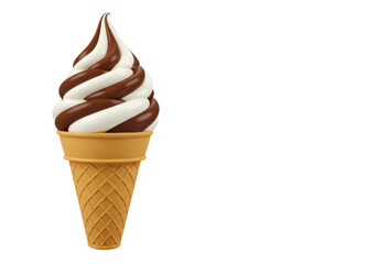 Isolated soft serve ice cream cone is chocolate vanilla and delightful for summertime