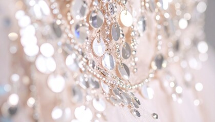 Glittering Embellishments on Elegant Gown with Closeup, and Soft Focus.