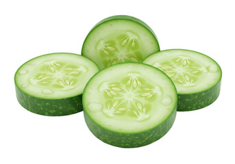 Isolated Cucumber slices for healthy diet, vegetarian and vegan nutrition or fresh salads