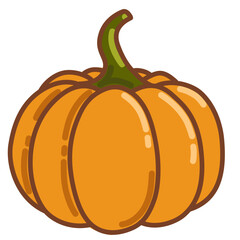 Colorful vector illustration of a bright orange autumn pumpkin with a green stem