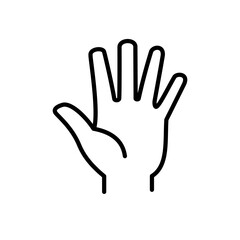 Simple line icon of a human hand with five fingers, representing anatomy, healthcare, gestures, and medical education