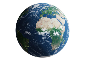 Isolated terrestrial globe showing geography of Eurasia and Africa in daylight view