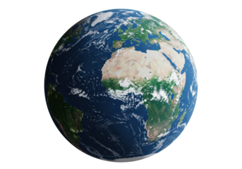 Isolated terrestrial globe showing geography of Eurasia and Africa in daylight view