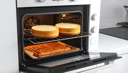 Cakes baking in an oven