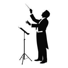 Silhouette of a conductor leading an orchestra with a baton © Siraj
