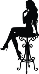 Elegant woman silhouette sitting on decorative chair, vector illustration for fashion, beauty, lifestyle, glamour, posture, interior design, modeling, elegance, and creative art