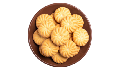 Pile of Marie Biscuits on Small Brown Plat, Isolated on Transparent Background, Top View
