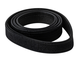 Black leather belt on white background