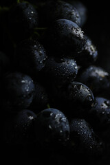 Fresh black grapes close up, organic fruit, healthy food