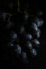 Fresh black grapes close up, organic fruit, healthy food