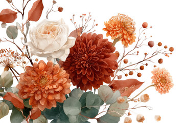 Watercolor Floral Arrangement Roses Dahlias