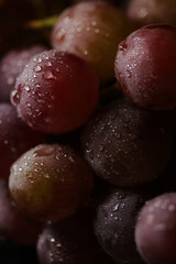 Fresh red grapes close up, organic fruit, juicy healthy food